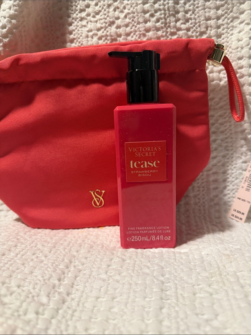 Victoria's Secret Tease Strawberry Bisou Lotion & make up bag